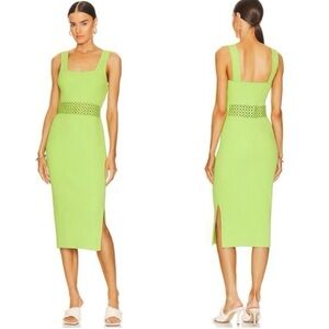 Jonathan Simkhai Loren Compact Crochet Rings Midi Dress Lime Green Rib Knit